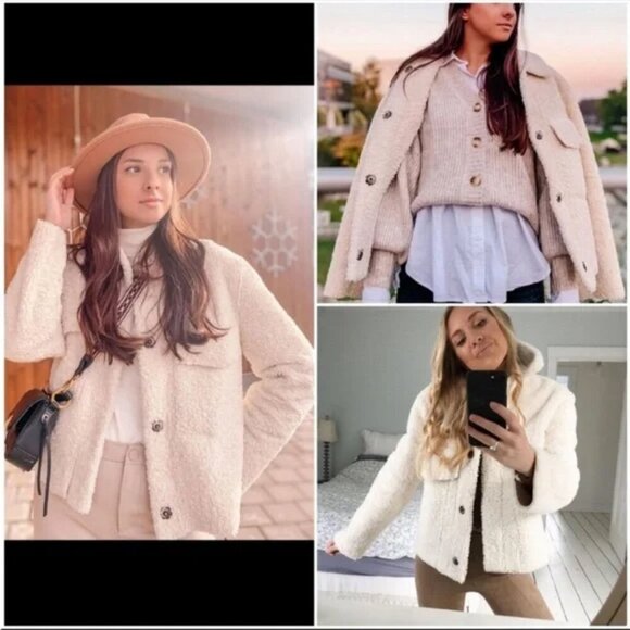 Zara Double Faced Sherpa Teddy Soft Jacket Ecru White BLOGGER FAV Size XS - Picture 4 of 10